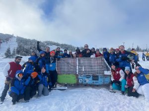 UBC Okanagan’s Great Northern Concrete Toboggan team on the course with their winning sled.