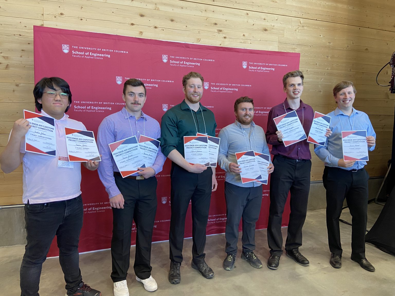 2024 Capstone Showcase top overall team members hold their certificates.