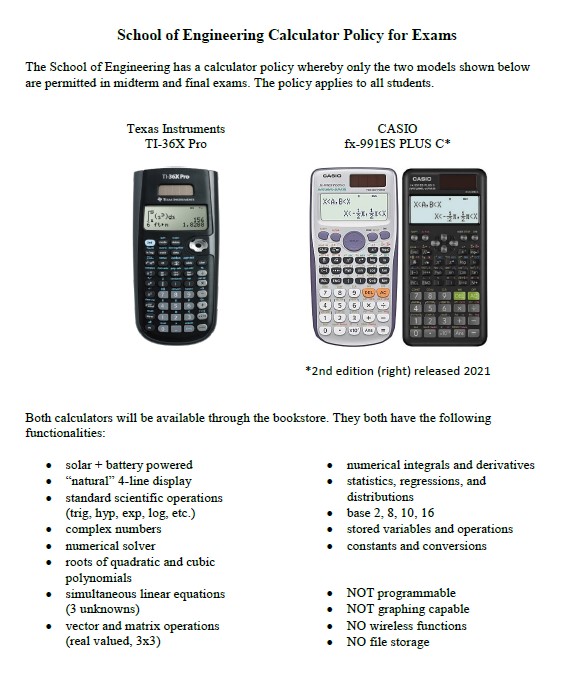 SoE approved calculators