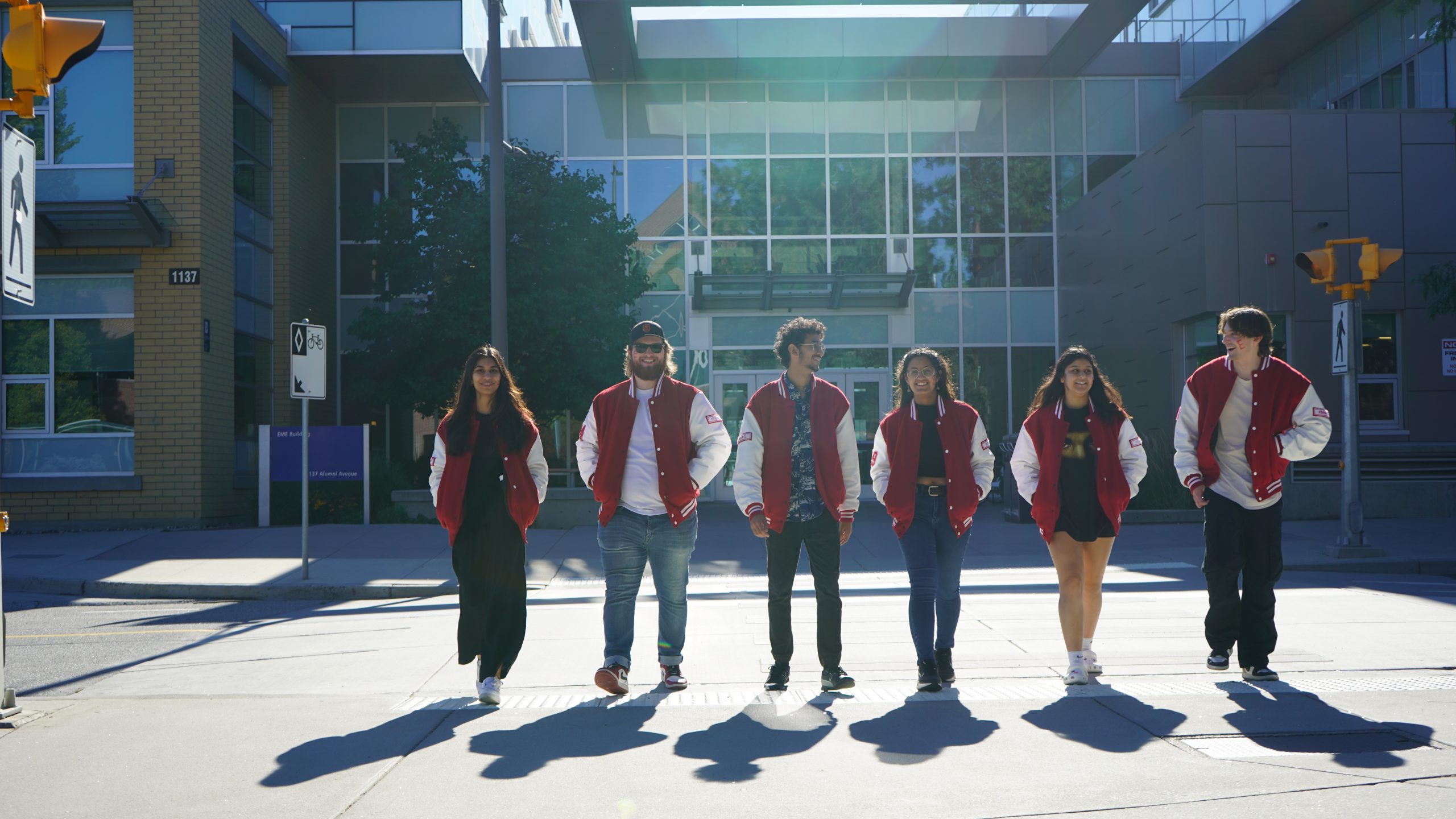 Engineering students walk in front of the EME building at UBCO.